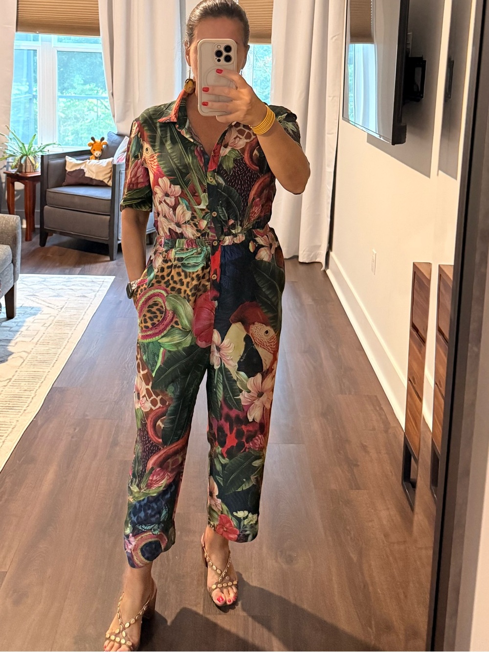 FARM Rio Multicolor Tropical Button-Front Jumpsuit - Picture 3 of 10